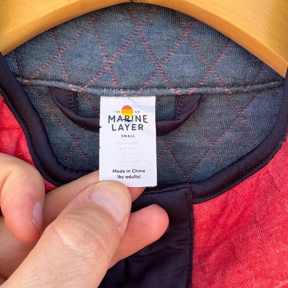 Marine Layer Corbet Reversible Quilted Pullover Sweater Mens Small Red Blue Snap - Picture 3 of 10